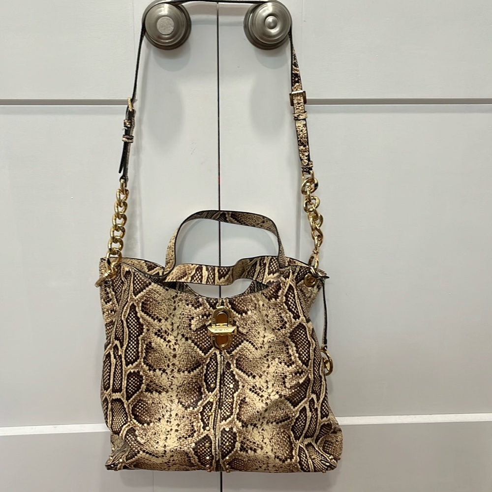 Michael Kors Snake-Print Shoulder Tote with Gold Hardware